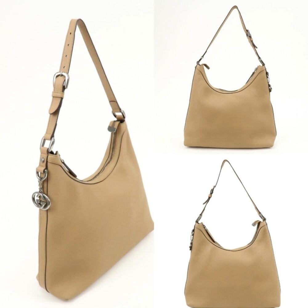 💎✨Authentic✨💎GUCCI Interlocking G Leather Shoulder Bag Beige